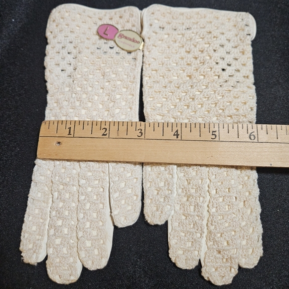 50s 60s Grandoe Leather & Crochet Cream Cottagecore Gloves Made Italy - Picture 8 of 15
